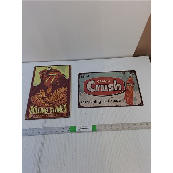 (2) Signs 8" x 12" - Crush, Rolling Stones