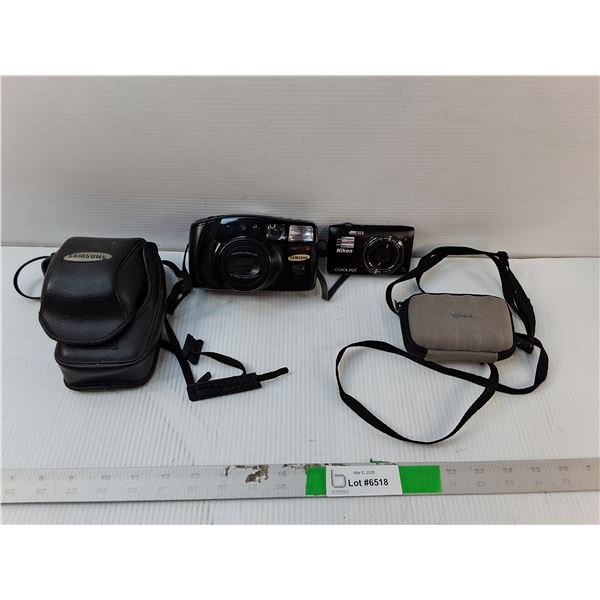 Nikon Coolpix Digital Camera & Samsung Film Camera and Cases- Both As Is
