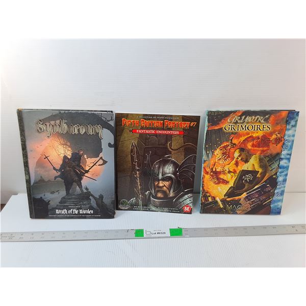 (3) Gaming Guide Books- Symbaroum, Fifth Edition Fantasy & Grimoire of Grimoires