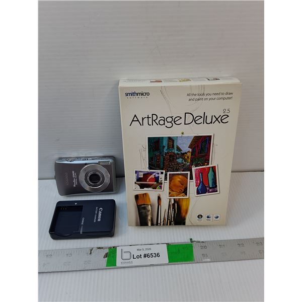 Art Rage Deluxe Computer Game & Canon PowerShot Camera with Case- Powers On, As Is