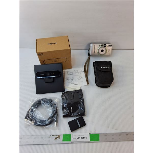 Canon Sure Shot 90u Camera & Case- As Is and Logitech 4K Webcam- Appears NIB