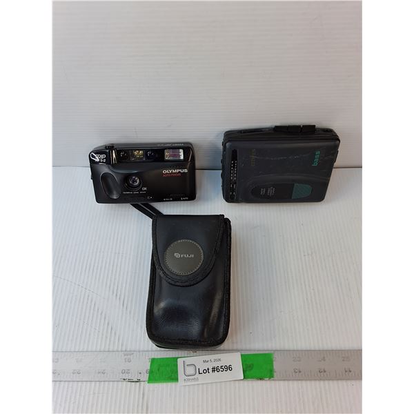 Olympus Trip AF 5-2 Camera & Case and Citizen Portable Cassette Player- Both As Is