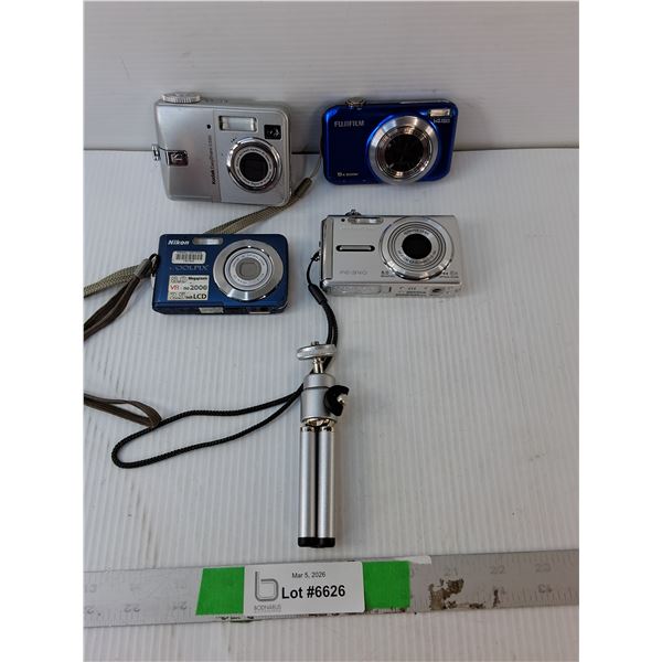 (4) Cameras- Fujifilm, Olympus, Nikon, Kodak- As Is & Mini Tripod Stand