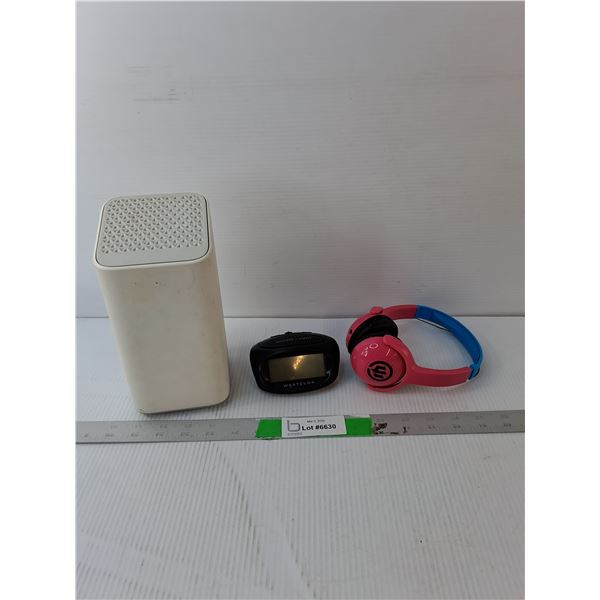Battery Powered Alarm Clock, Wicked Audio Headphones & Shaw Wifi Router- All As Is