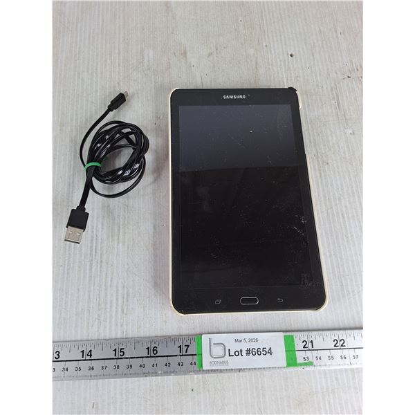Samsung Tablet w/ Charger- 9" x 6", Powers On, As Is