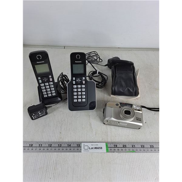 (2) Panasonic Phones w/ Charger - Powers On & Pentax Digital Camera- Untested