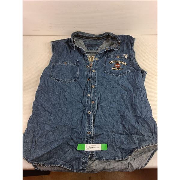 Harley Davidson Sleeveless Denim Shirt - Size L - XL