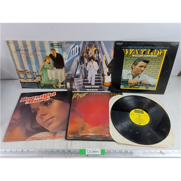 (6) Vinyl Records - Waylon Jennings, Pat Travers Band, Johann Strauss, Misc