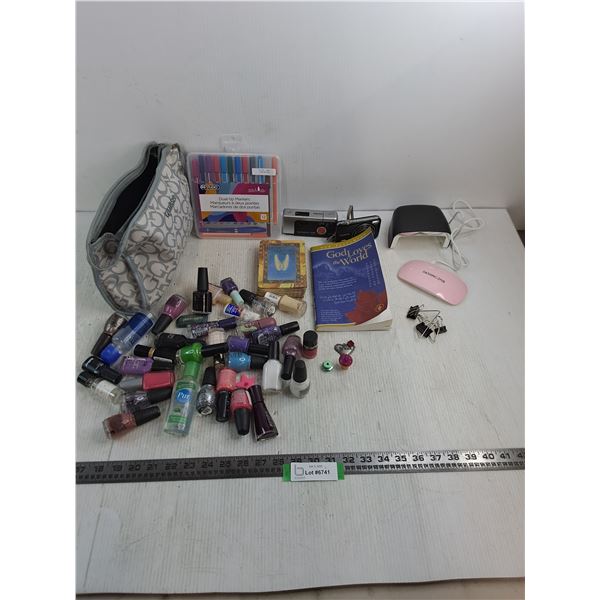Cameras, Markers, Nail Polishes, Tarot Cards, Gideon Bible, Amenity Tote - All As is - Cannot Ship