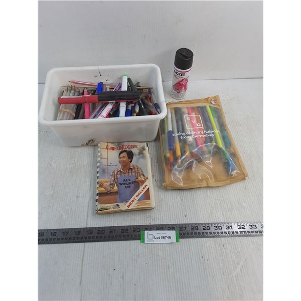 Craft Bin & Pencil Case Full of Pens & Markers, Chinese Recipe Book, Axe Body Spray - Cannot Ship