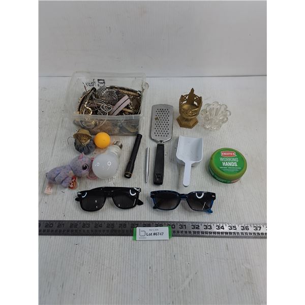 Assorted Costume Jewelry, Sunglasses, Ornaments, Misc.