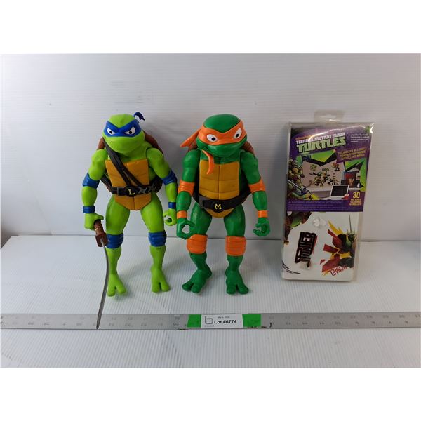 (2) 12" TMNT Figurines & Wall Decals