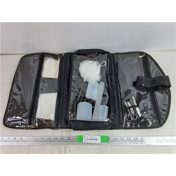 Travel Bag w/Nail Care Kit, New Plastic Containers, Toothbrush Holder, Scrubby, Wash Cloth