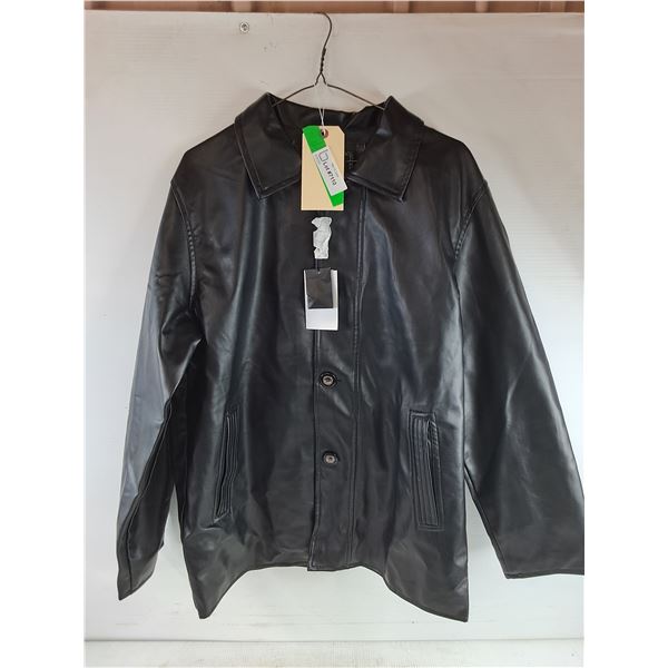 *Faux Leather Jacket - Size L, EA Collection Men's Black - Italy Style Moto Bomber