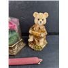Image 4 : (2) Bears Ornaments, Roses Glass w/Brass Base & Pink Candle