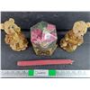 Image 5 : (2) Bears Ornaments, Roses Glass w/Brass Base & Pink Candle