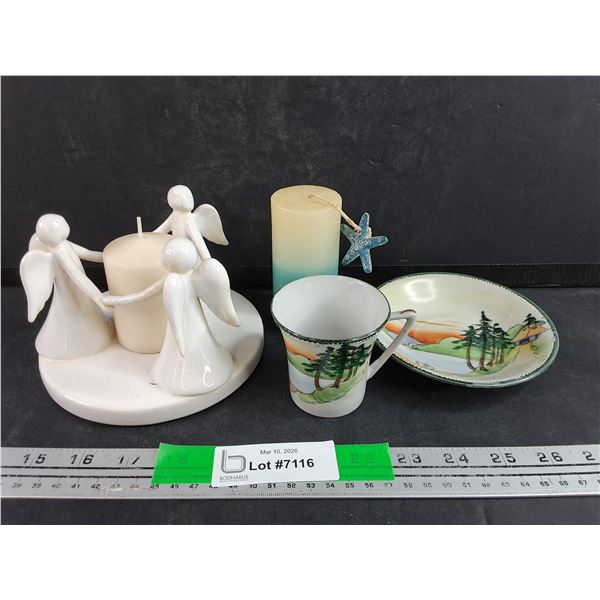 Party Light Shell Candle, Angel Ceramic Candle Holder, Dainty Tea Cup and Saucer