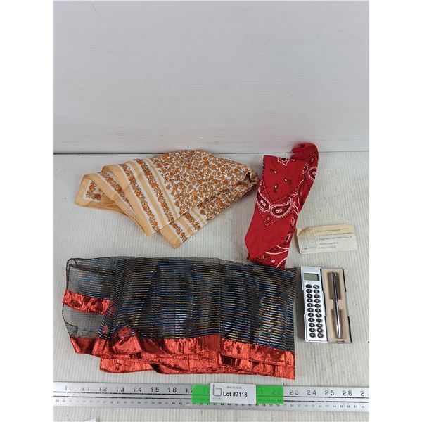 Assorted Scarves, Vintage Bedford Road Collegiate Calculator - As Is