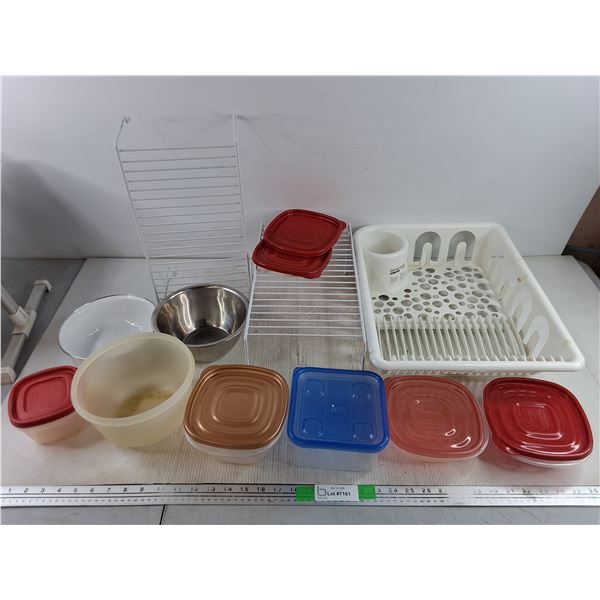 Ikea Dish Rack, Assorted Bowls & Food Containers w/ Lids