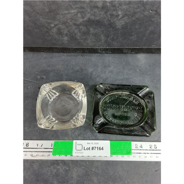 Clear & Dark Green Glass Ash Trays