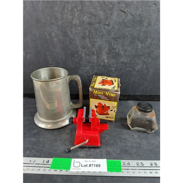 Ink Bottle, 1 1/2" Mini Vise, Pewter Beerstein