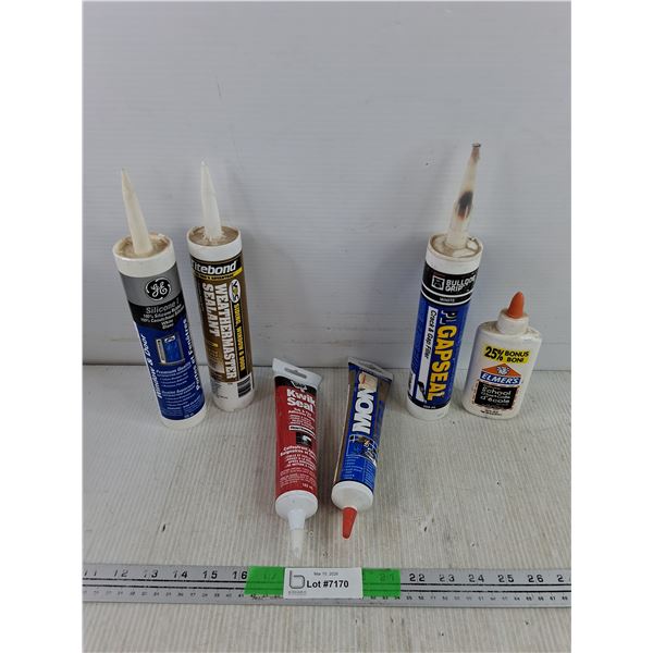 Assorted Sealants & Elmers School Glue - Gapseal, Weathermaster Sealant, 100% Silicone Rubber