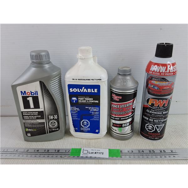 Mobil 1 5W30, Paint Thinner, Kleen Flo Power Steering Fluid, FW1 Cleaning Wax, PICKUP ONLY