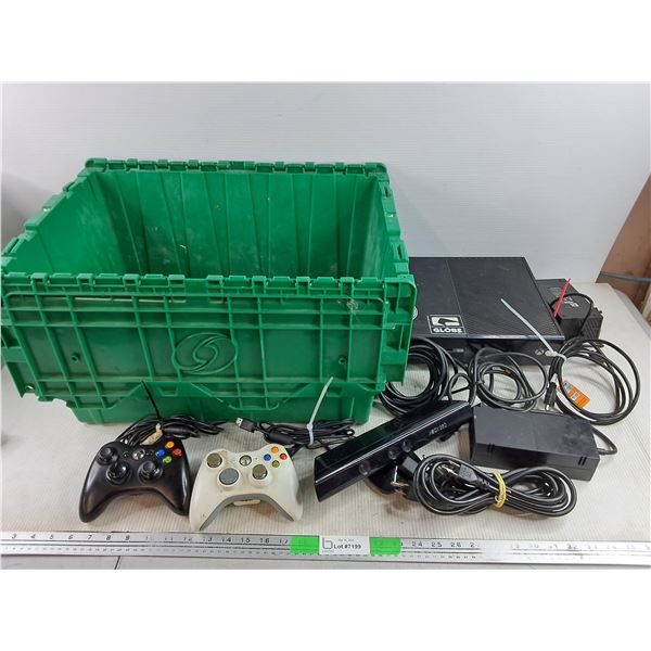 Xbox One, Joysticks & Xbox 360 Kinect, Plastic Container 22" x 16" x 12", As Is