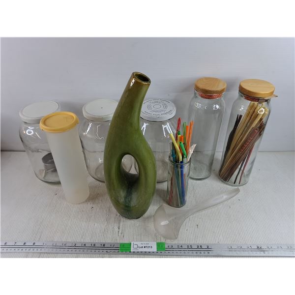 Kitchen Storage Canisters, Ceramic Vase, Plastic Ladle, Multi Use Straws