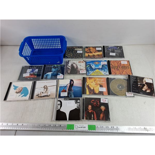 Plastic Basket 12" x 8" x 4", Assorted CDs - Amanda Marshall, Guns N' Roses, Pearl Jam