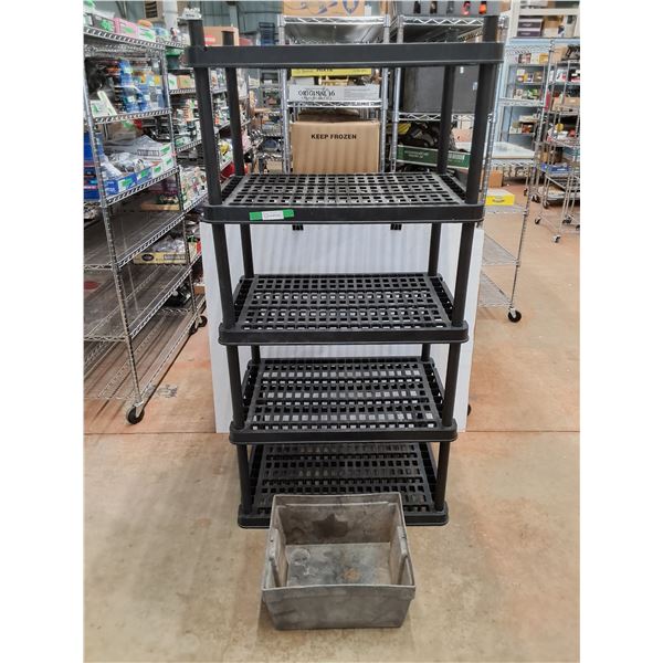 *5 Tier Shelving Unit 71" x 36" x 23", Plastic Tote 20" x 16" x 9", PICKUP ONLY
