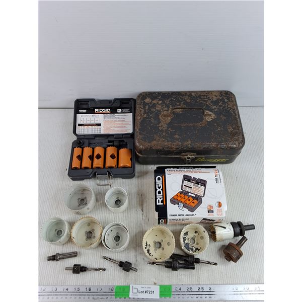 Black & Decker and Ridgid Bi Metal Hole Saw Set, Dormeyer Metal Tool Box 11" x 8" x 4"