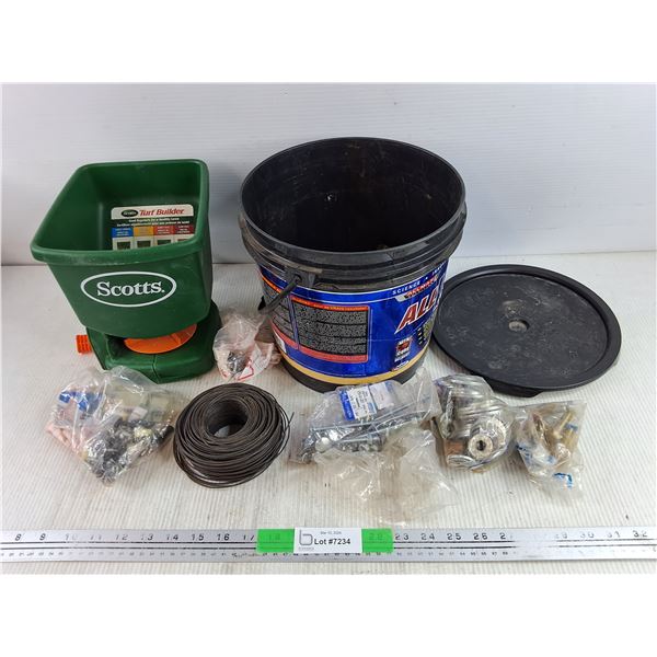 Scotts Seed Spreader, Assorted Hardware, Metal Wire, Plastic Bucket