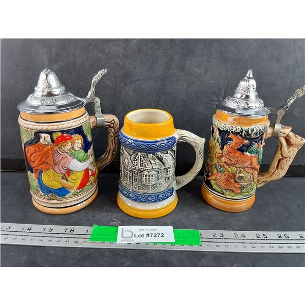 (3) Vintage Ceramic Beersteins