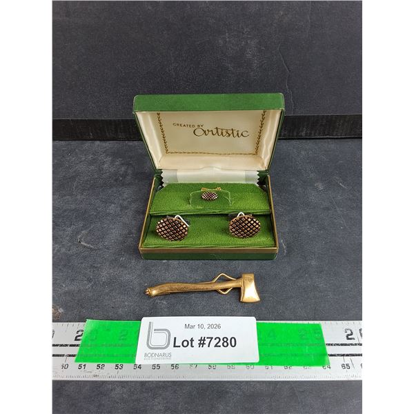 Brass Axe Tie Clip, Artistic Cufflinks