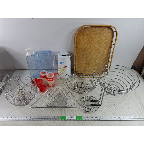 Coffee Pot, Wired Fruit Bowls, Pasta Strainer, Boil Eggs Cups, Paper Towel Holder, Serving Tray
