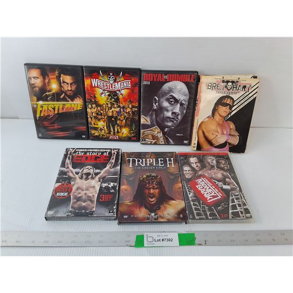 (7) Wrestling DVDs/Sets- Bret 'Hitman' Hart, Triple H, Wrestlemania 2021, Misc.