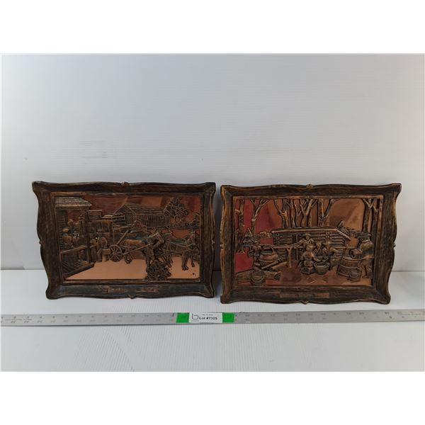 (2) Copper Pioneer Style Wall Art Pieces 14" x 10"