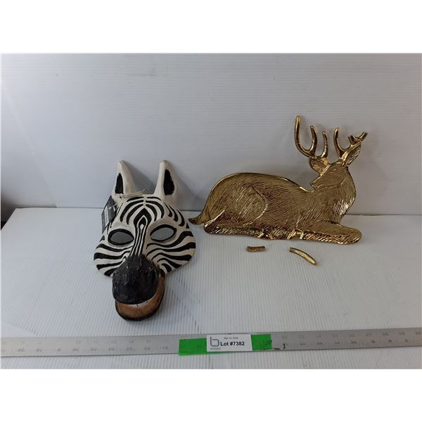 Ceramic Zebra Wall Art & Metal Deer Decor 13"