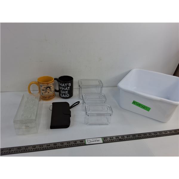 White Bin, Candle Stick Holder, Phone Case w/ Wallet