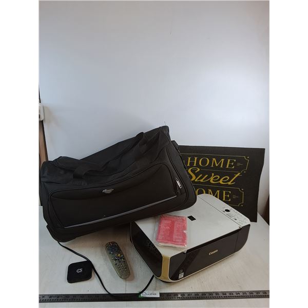 Canon Printer Approx 17.5"x13.5"x7- Powers On, Duffle Bag 24"x14", Home Sweet Home Welcome Mat 23"x1