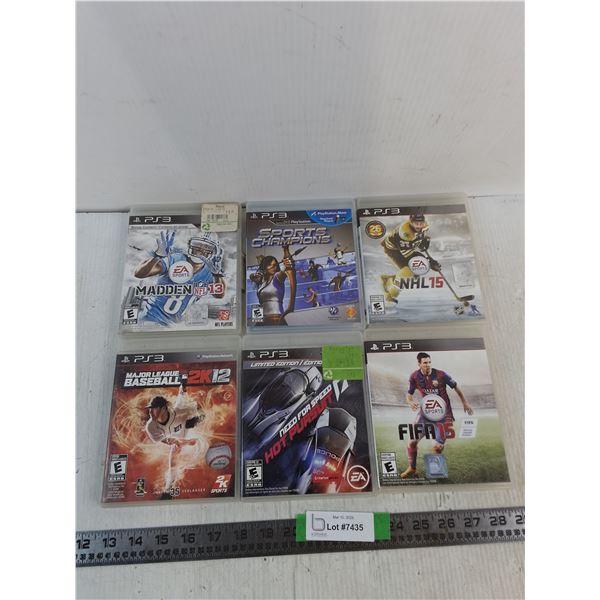 (6) Play Station 3 Games- Madden NFL 13, Sports Champions, NHL 13, Need For Speed, FIFA 15