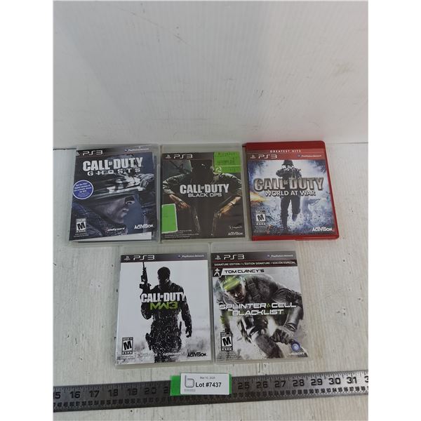 (5) Playstation Games- Mostly Call  Of Duty (Ghost, Black Ops, World At War, MW3), Splinter Cell Bla