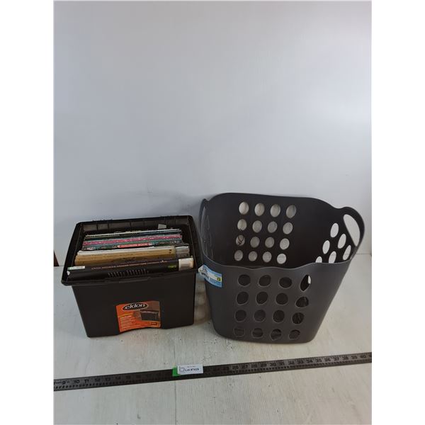 Small Laundry Hamper 14"x14"x11", File Caddy 13.5"x10"x10", Various Coloring Books (Some Used)