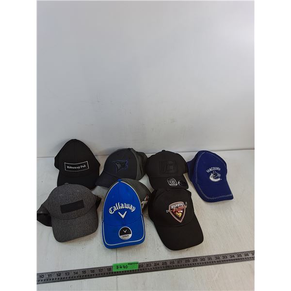 (7) Hats- Callaway, Hideaway Pub, Blue Jay's, JCL, Vancouver Canucks, Giants, Titleist