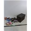 Image 1 : (2) Small Speakers- Power On, Beads, Small Umbrella, Three Drawer Metal Storage Container 12.5"x7"x8