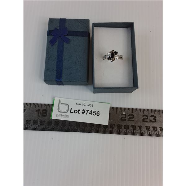 Black Sapphire And Topaz Silver Colored Ring- 9