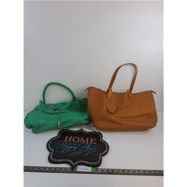 Green Handbag With Braided Handles, Love & Lore Brown Leather Tote Bag 17', Decorative sign