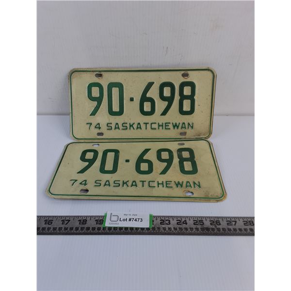 (2) 74 Saskatchewan License Plates