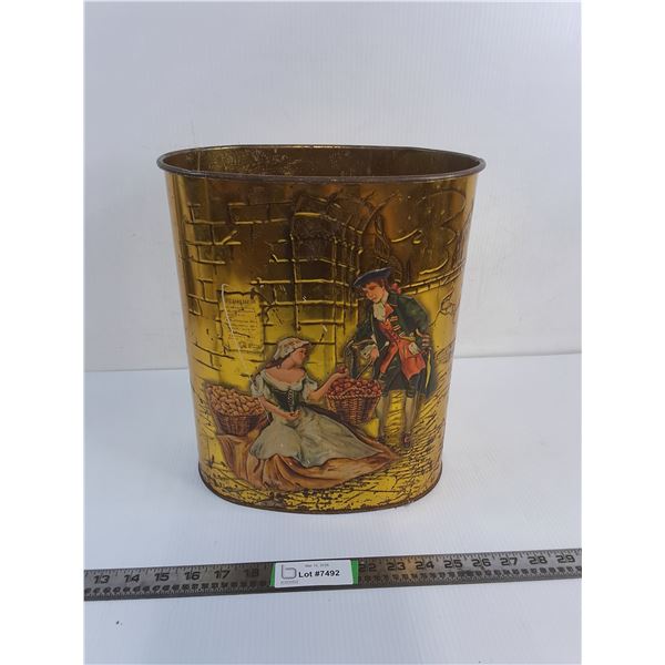 Vintage Metal Garbage Can w/ Gold Finish - H 13"